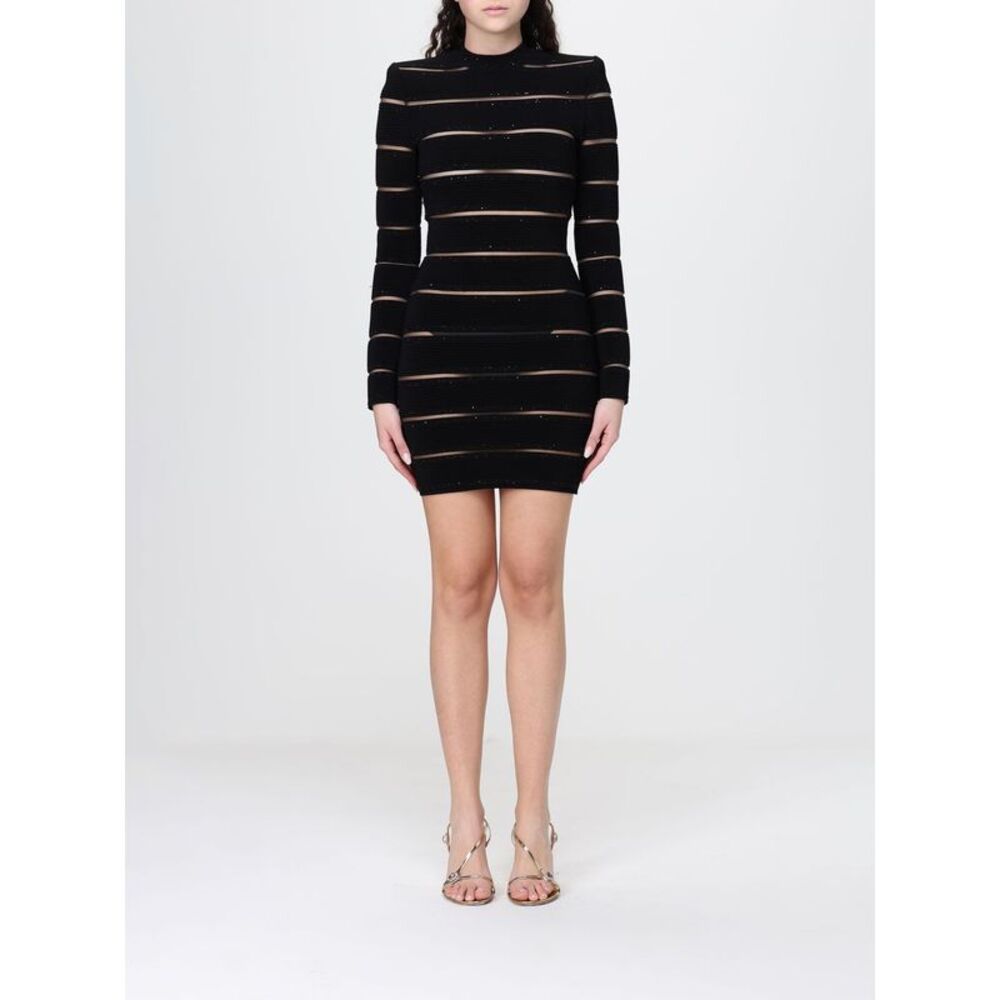 Balmain Women Rhinestone Embellished Viscose Blend Mini Dress Balmain